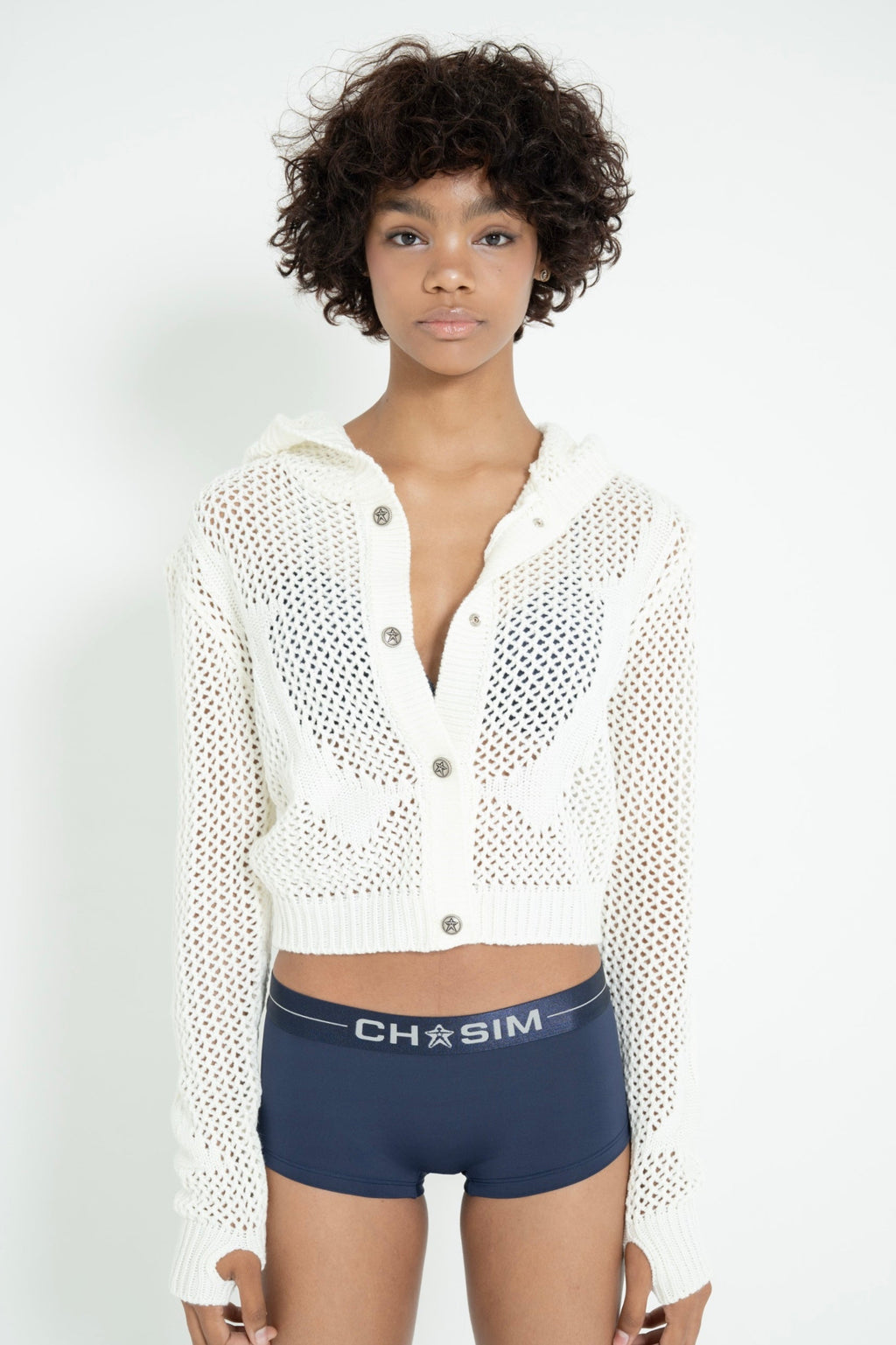 Open Knit Hoodie(Short) _ IVORY